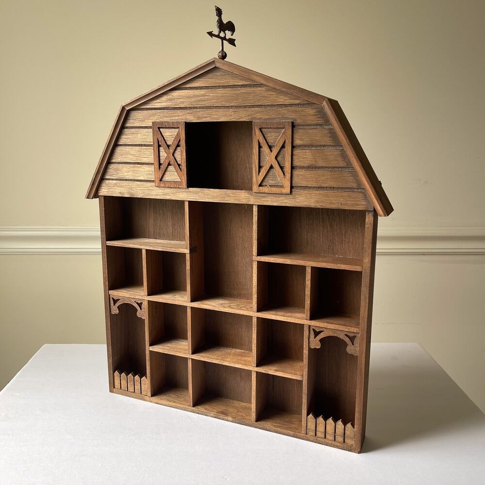 Vintage Wood Barn Wall Shadow Cabinet for Miniatures w/ Rooster Weathervane
